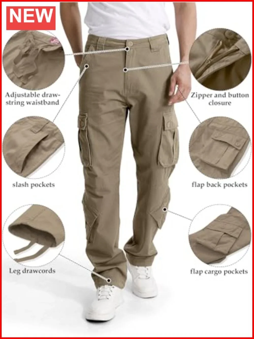 Multi-Pocket Cargo Pants with Drawstring Waist for Outdoor Work